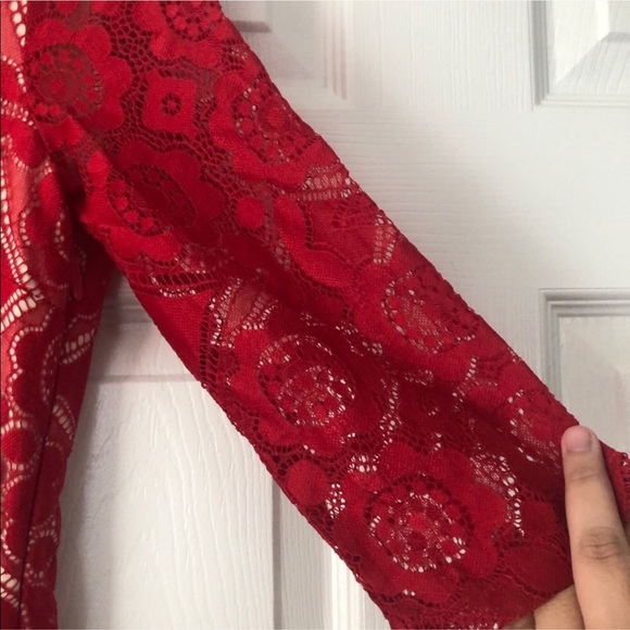 NWOT red lace up dress L Mini Dresses Large 3/4 sleeve cut Going Out Party Weddi - Picture 5 of 7